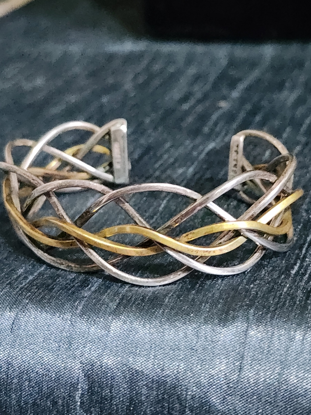 Sterling Siver Mexico Twisted Dual-Tone Open Cuff Bracelet - Gold & Silver